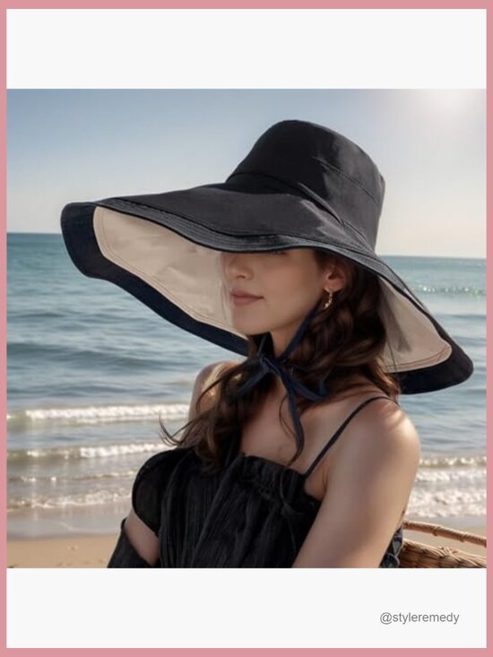 Wide Brim Reversible Bucket Hat for Women UV Protection Foldable Beach Sun Hat main image 4
